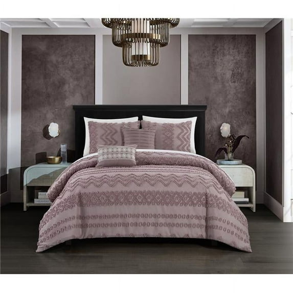 5 Piece Larson Comforter Set, Plum - Queen Size
