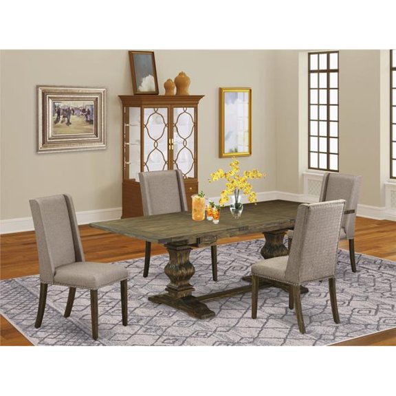 5 Piece Lassale Modern Dining Table Set - Distressed Jacobean & Dark Khaki