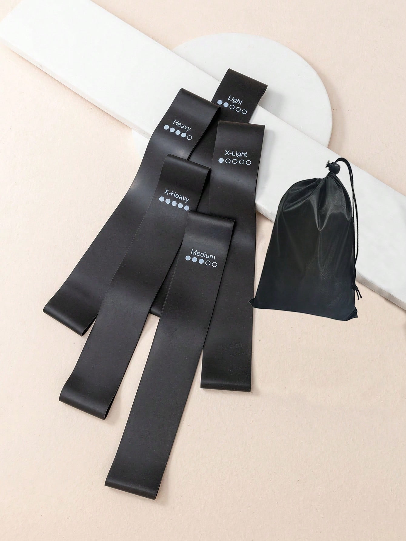 5-Piece Latex Resistance Band Set with Carry Bag, Black, 1 Pack