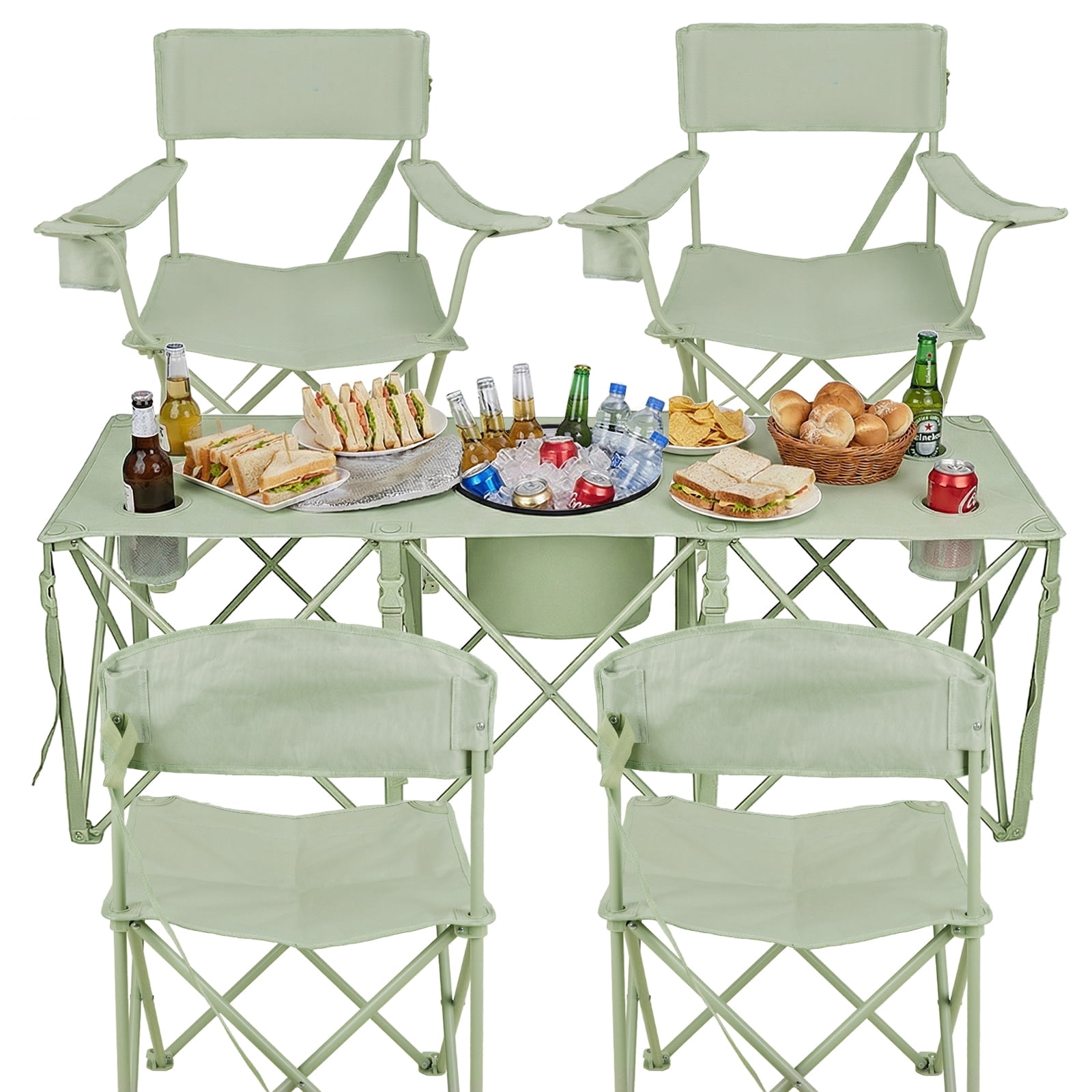 5-Piece Lawn Camping Chair Set with Table, 4 Folding Chairs, Cup Holders, Portable Bag & Large Insulated Cooler