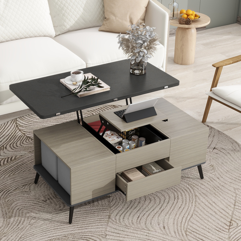 5 Piece Lift Top Coffee Table Set with 4 Cube Stools, Convertible
