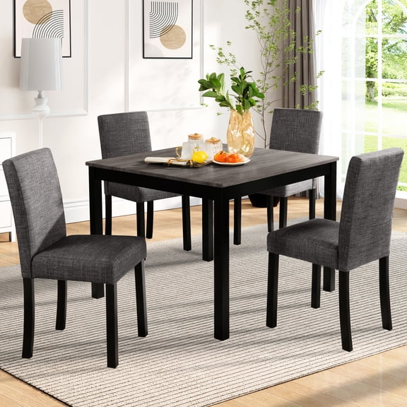 5-Piece Light Grey & Black Two Tone - Durable & Comfortable for Dining - Family Dinners in Kitchen or Dining Room - Space - saving and Easy to Assemble