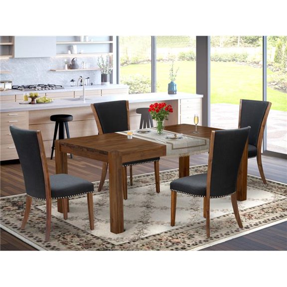5 Piece Lismore Dining Room Table Set - Sand Blasting Antique Walnut & Black