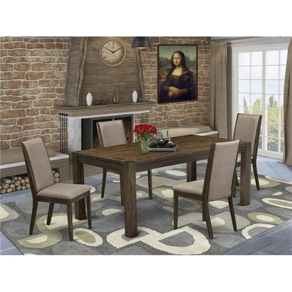 5 Piece Lismore Modern Dining Table Set - Distressed Jacobean