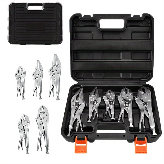 5-Piece Locking Pliers Toolkit with Storage Case -Vise-Grip Pliers in 5", 7", and 10" Curved Jaw Varieties; Equipped with Ergonomic Handles for Enhanced Comfort and Precision
