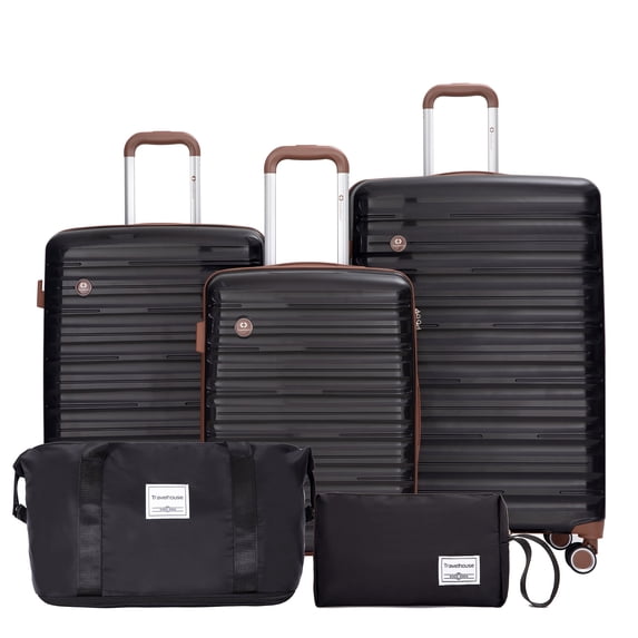 5-Piece Luggage Set, 20/24/28 inch hardshell suitcases expandable duffel bag toiletry bag, Black