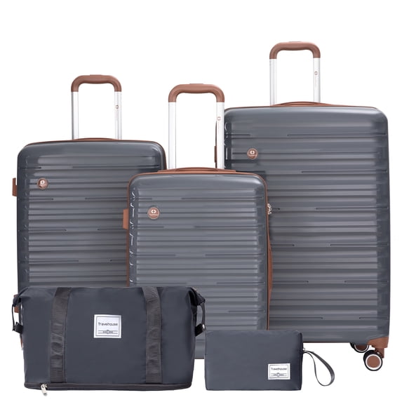 5-Piece Luggage Set, 20/24/28 inch hardshell suitcases expandable duffel bag toiletry bag, Gray