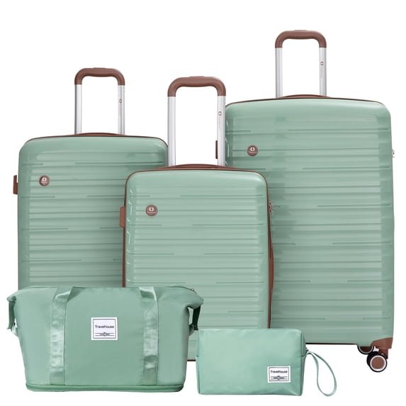 5-Piece Luggage Set, 20/24/28 inch hardshell suitcases expandable duffel bag toiletry bag, Green