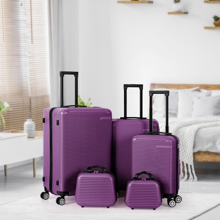 5 Piece Luggage Set, ABS+PC Hard Shell Suitcase Luggage Sets, Spinner Wheels Suitcase with TSA Lock, Durable Suitcase Sets for Business Trips, Travel, Purple