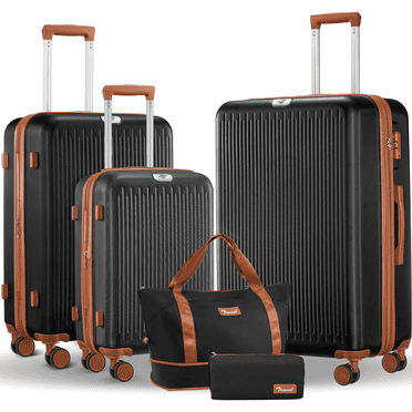 Expandable Luggage 5 Piece Sets, 3 Piece 20 24 28 inch Hardside Suitcase with Expandable Travel Duffle Bag, Black