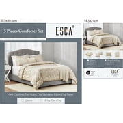 5-Piece Lux Jacquard Comforter Set in Beige & Gold, Queen