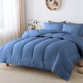 thumbnail image 1 of 5 Piece Luxurious Straight Line Pattern Comforter All Season 800 Threads Count Twin/Twin XL Size - Ultra Soft 550 GSM 100% Egyptian Cotton (Solid Medium Blue Colour ), 1 of 6