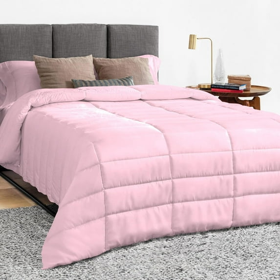 5 Piece Luxury Long Box Pattern Comforter By D.N.G. BEDDINGS Set Premium Super Soft, All Season, 800 Thread Count, 100% Egyptian Cotton, Full/Queen Size Light Pink Color