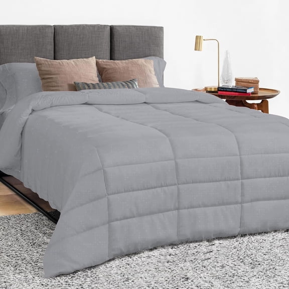 5 Piece Luxury Long Box Pattern Comforter By D.N.G. BEDDINGS Set Premium Super Soft, All Season, 800 Thread Count, 100% Egyptian Cotton, Super King Size Silver Color
