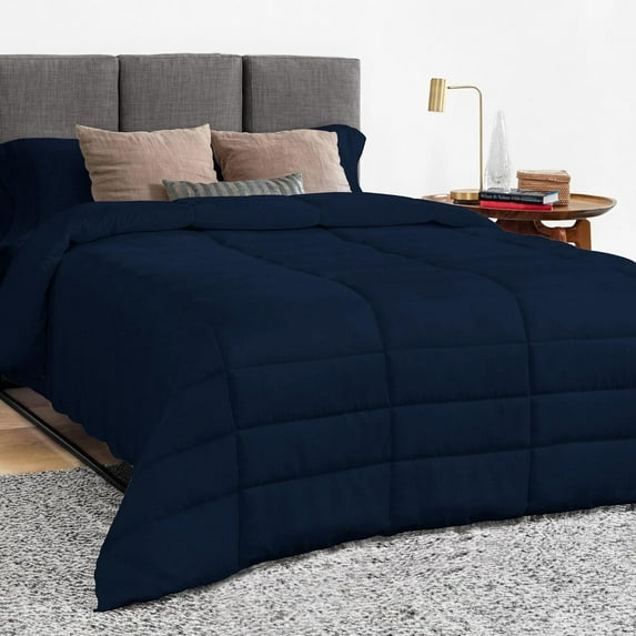 5 Piece Luxury Long Box Pattern Comforter By D.N.G. BEDDINGS Set Premium Super Soft, All Season, 800 Thread Count, 100% Egyptian Cotton, Twin/Twin XL Size Navy Color