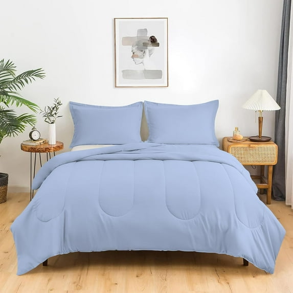 5 Piece Luxury Thicker Pattern Comforter Set, 800 TC, 100% Egyptian Cotton, Full/Queen Size Light Blue Solid Color