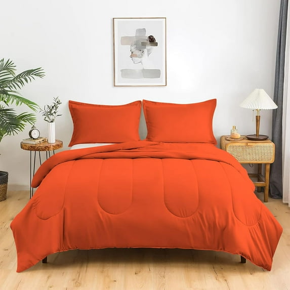 5 Piece Luxury Thicker Pattern Comforter Set, 800 TC, 100% Egyptian Cotton, Full/Queen Size Orange Solid Color
