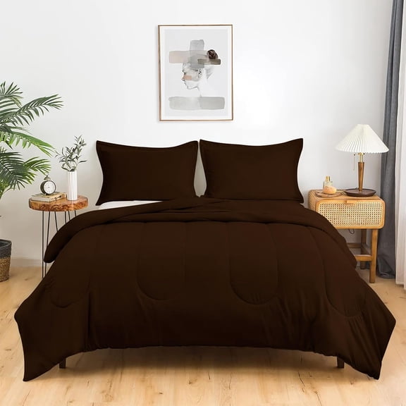 5 Piece Luxury Thicker Pattern Comforter Set, 800 TC, 100% Egyptian Cotton, Twin/Twin XL Size Chocolate Solid Color
