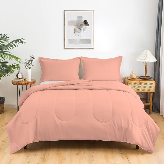 5 Piece Luxury Thicker Pattern Comforter Set, 800 TC, 100% Egyptian Cotton, Twin/Twin XL Size Peach Solid Color