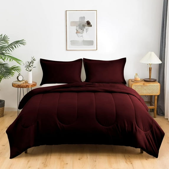 5 Piece Luxury Thicker Pattern Comforter Set, 800 TC, 100% Egyptian Cotton, Twin/Twin XL Size Wine Solid Color