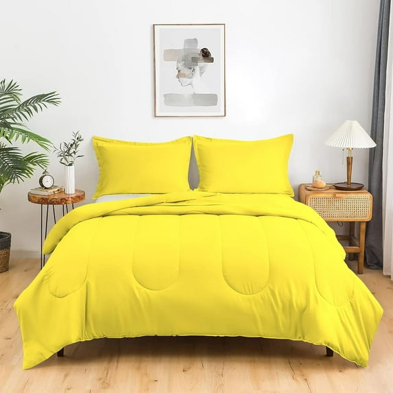 5 Piece Luxury Thicker Pattern Comforter Set, 800 TC, 100% Egyptian Cotton, Twin/Twin XL Size Yellow Solid Color