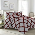 thumbnail image 1 of 5 Piece Luxury Two Tone Diamond Ruffle Pattern Comforter Set Super Soft, All Season 800 Thread Count, 100% Egyptian Cotton, Oversized Super King Size Silver-Burgundy Color, 1 of 4