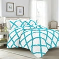 thumbnail image 1 of 5 Piece Luxury Two Tone Diamond Ruffle Pattern Comforter Set Super Soft, All Season 800 Thread Count 100% Egyptian Cotton King/California King Size Turquoise Blue/White Solid Color, 1 of 4