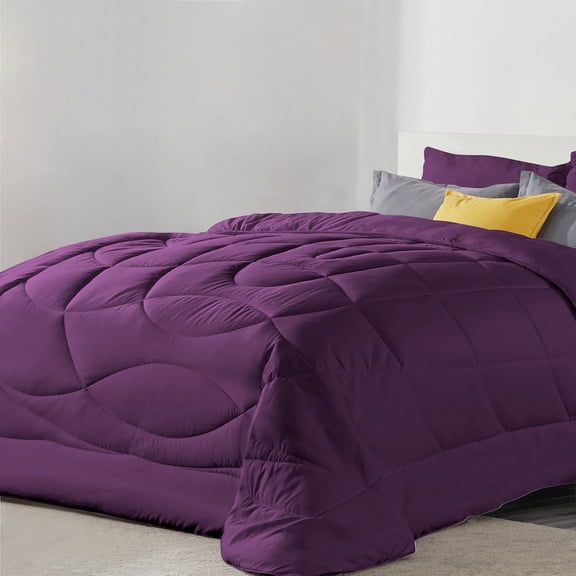 5 Piece Luxury U Shape Pattern Comforter By D.N.G. BEDDINGS Set Premium Super Soft, 1000 Thread Count 100% Egyptian Cotton Full/Queen Size Plum Color