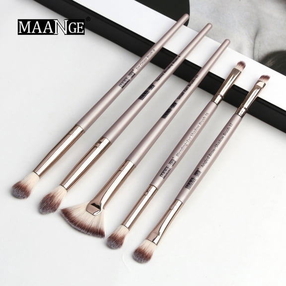 5-Piece Makeup Brush Set, Champagne Gold - 5 Brushes, Cosmetic Wooden Eyebrow Eyeshadow Foundation Brush Makeup Tool , Easter, St. Patrick'S Day, Wedding, Brush, Makeup Brush, Wood Makeup Organizers