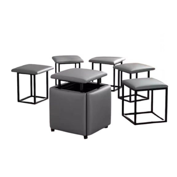 5-Piece Makeup Stool Seating Cube with Wheels,PU Leather Footrest Stool Ottoman Vanity Stool,5 in 1 Metal Frame Foot Rest Ottoman for Living Room