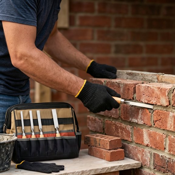 5 Piece Masonry Grout Trowel Set, 1/4" to 5/8" Brick Pointing Tools Includes Dual-Ended Corner Tool & Work Gloves, Heavy Duty Forged Steel for Tile Grouting & Repair