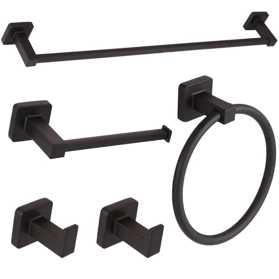 5 Piece Matte Black Bathroom Hardware Set Wall Mounted 23.6 Inch Towel Bar