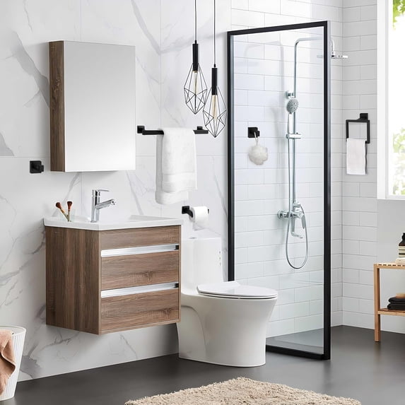 5-Piece Matte Black Bathroom Hardware Set with Wall Mount Towel Bar ...