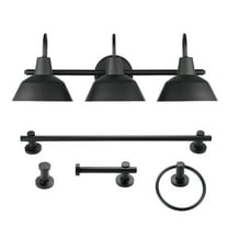 Globe Electric Industrial Style 5-Piece Matte Black Bath Set with 24" 3-Light LED Vanity Light