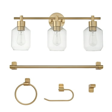 Globe Electric Matte Brass Modern 5-Piece All-In-One Bathroom Set with Vanity Light, LED Bulbs