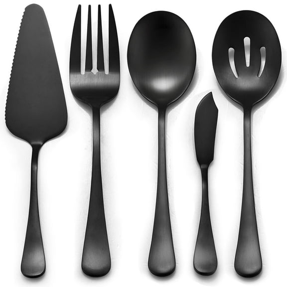 5-Piece Matte Rainbow Serving Utensils Set, Stainless Steel Serving Set Include Serving Spoon Fork, Flatware Serving Pieces