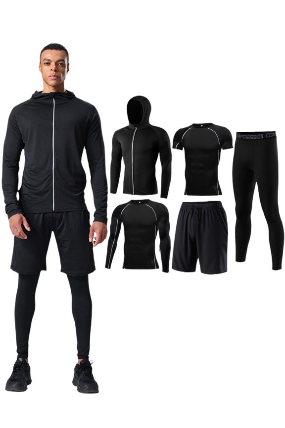 5-Piece Men's High-Stretch Quick-Dry Breathable Basketball Base Layer Set