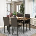 thumbnail image 1 of 5 Piece Metal Kitchen Table Set for 4 Persons, Faux Marble Rectangular Breakfast Table with 4 Piece Upholstered Dining Chairs, Dining Table and Chairs with Metal Legs & Black Finish Frame, S12518, 1 of 11
