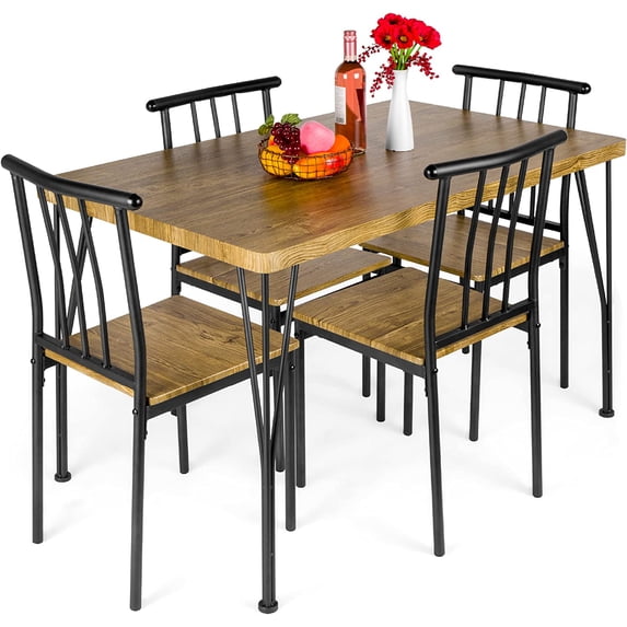 5-Piece Metal and Wood Indoor Modern Rectangular Dining Table Furniture ...