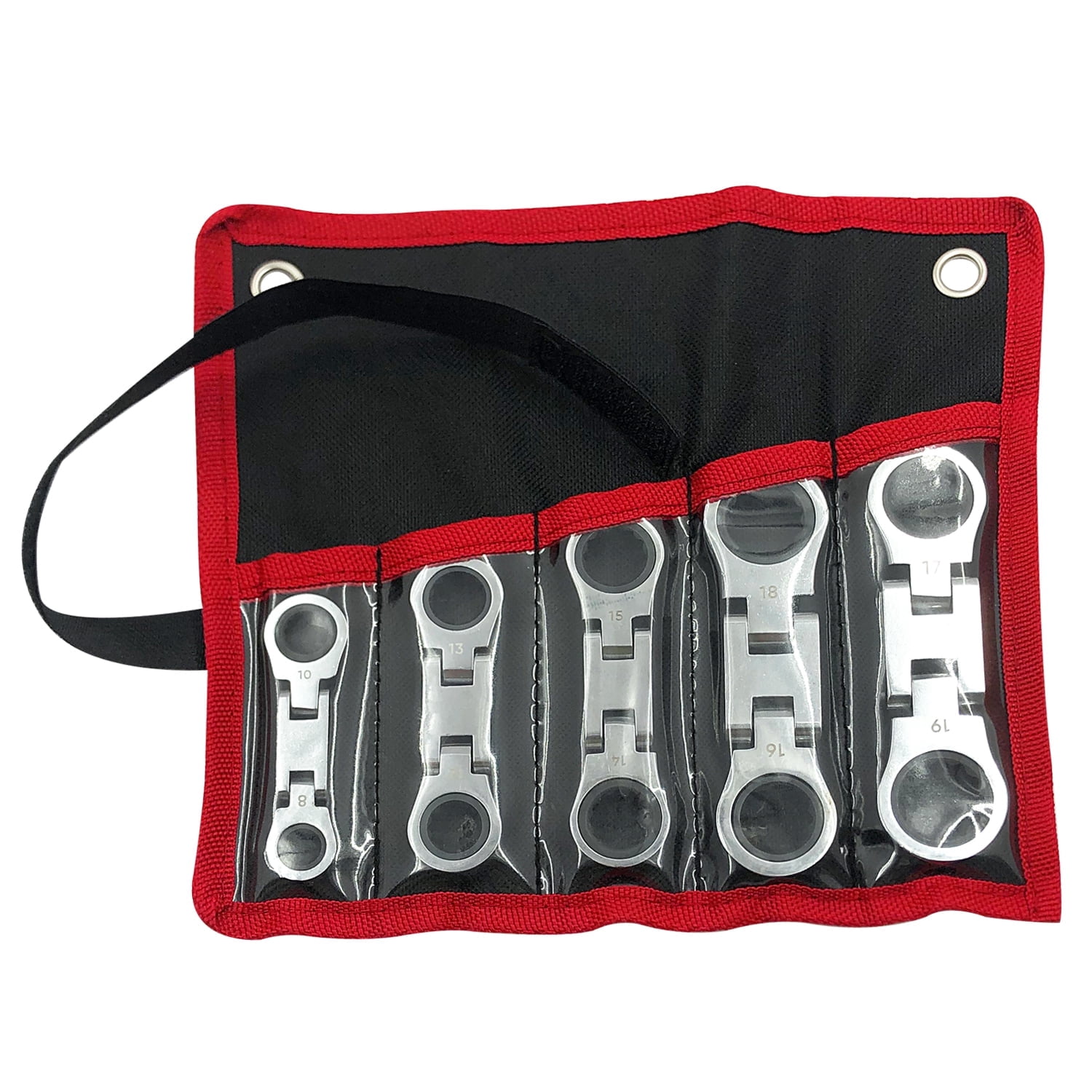 5-Piece Metric Flex Head Ratcheting Wrench Set, Precision Tool, Reversible 72-Tooth 180° Pivoting Head, CR-V Steel 8–19mm, for Automotive & Industrial Repair