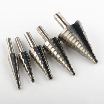 5 Piece Metric Step Stepped Down Variable Size Steel Drill Bit Unibit Uni Set Tool