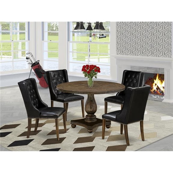 5 Piece Mid Century Dining Set - Distressed Jacobean & Black
