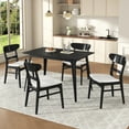 thumbnail image 1 of 5-Piece Mid-Century Modern Dining Set, 1 Wood Frame Dining Table and 4 Upholstered Ergonomic Chairs, Kitchen Furniture for 4, Black+Light beige, 1 of 9