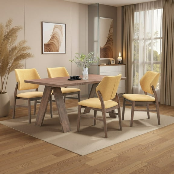5-Piece Mid-Century Modern Dining Set - Wood Finish with Upholstered Chairs​
