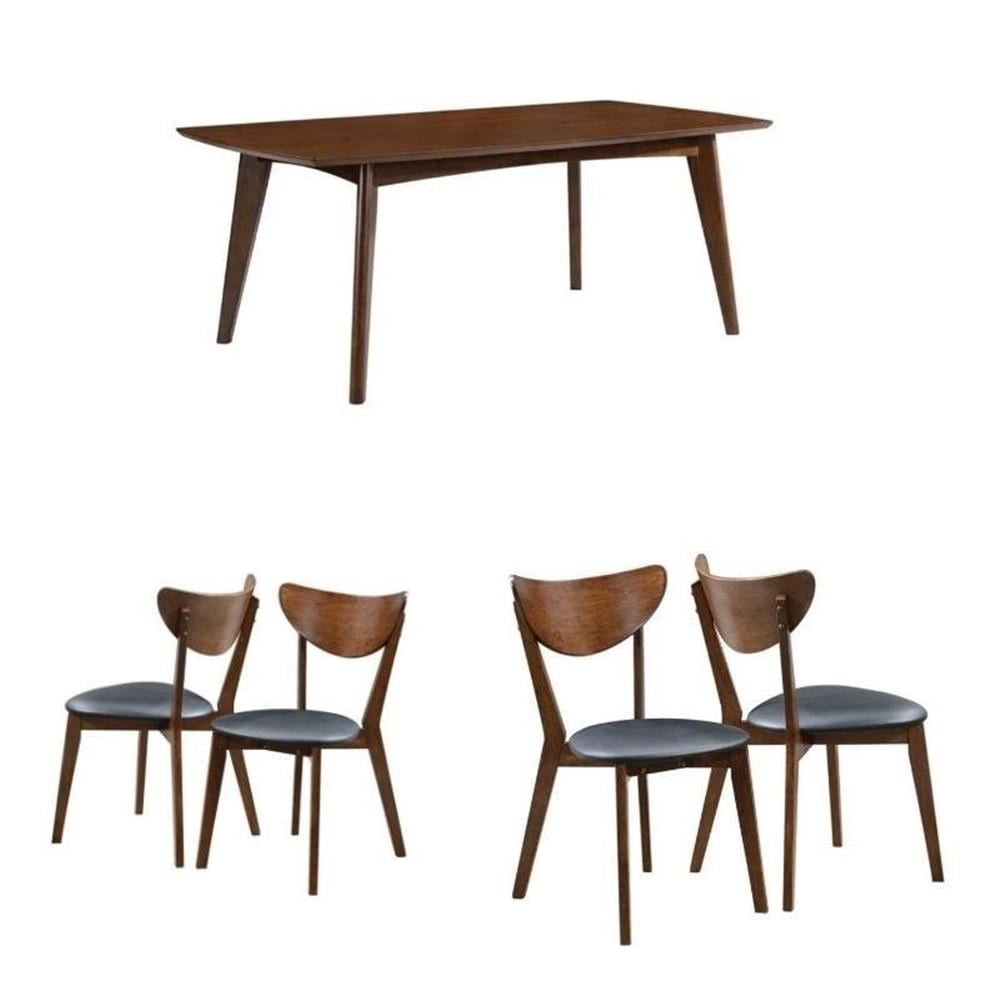 5 Piece Mid Century Modern Dining Table and 4-Chair Set in Dark Walnut ...
