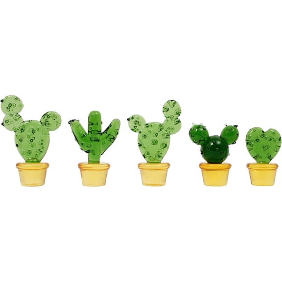 5-Piece Mini Glass Simulation Cactus Set Handmade Tabletop Decorations Dashboard Home Decor (2.8" Tall) Vibrant Green/Yellow Succulent Ornaments for Office Desk Shelf