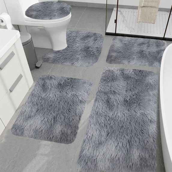 5-Piece Mixed Color Bath Mat Set - Soft Velvet Fleece, Non-Slip Backing, Super Absorbent, Machine Washable - Includes 5 Sizes (40x80cm, 40x60cm, 40x50cm, 40x38cm) - Modern Bathroom Rugs