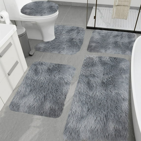 5-Piece Mixed Colors Bathroom Rug Set - Soft Velvet Fleece Non-Slip Absorbent Mats for Toilet and Shower Floor