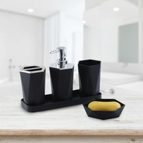 5-Piece Modern Bathroom Accessory Set - Soap Dispenser, Dish, Toothbrush Holder, Cup, Tray, Black White Gray
