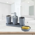 thumbnail image 1 of 5-Piece Modern Bathroom Accessory Set | Soap Dispenser Pump, Toothbrush Holder, Tumbler Cup & Soap Dish | Countertop Organizer Tray for Bathroom & Shower | Black White Gray Plastic Set, 1 of 6